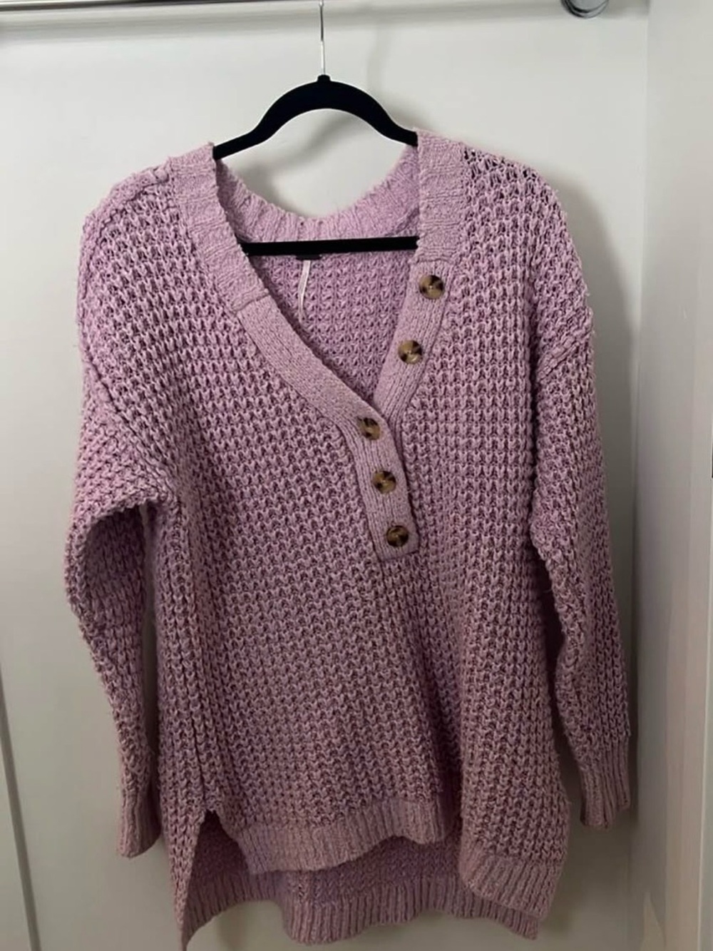 Lavender Chunky Knit Button-Front Sweater
